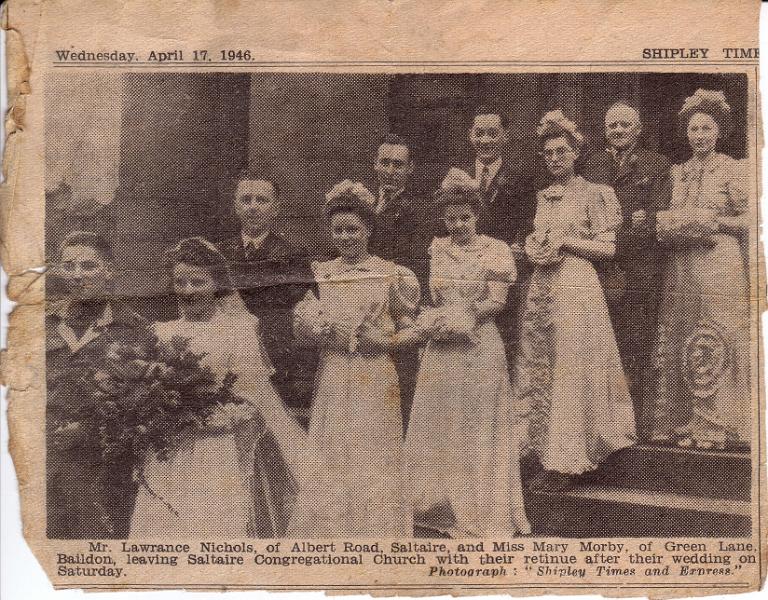 Mary Moorby - War Letter.JPG - Wedding photograph of Mary Moorby - from Shipley Times April 17 1946Mary wrote the "War letter to Long Preston"